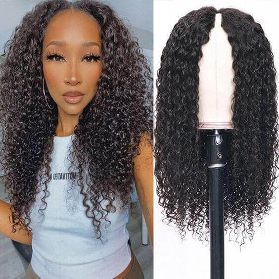 Curly V Part Wig No Leave Out Upgrade U Part Wigs No Glue Human Hair Wigs