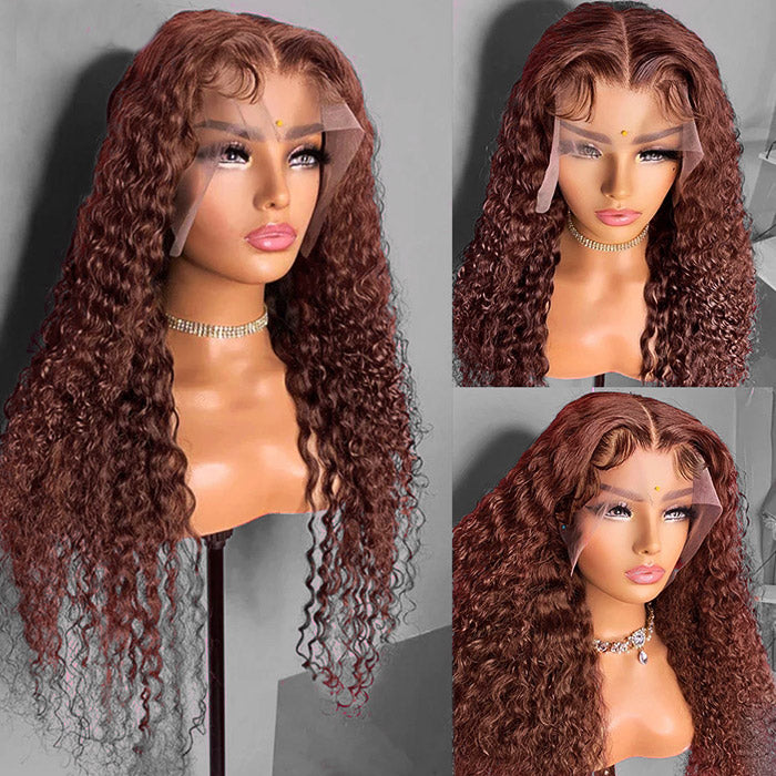 Curly Wigs Reddish Brown Hair 13x4 Lace Front Wig
