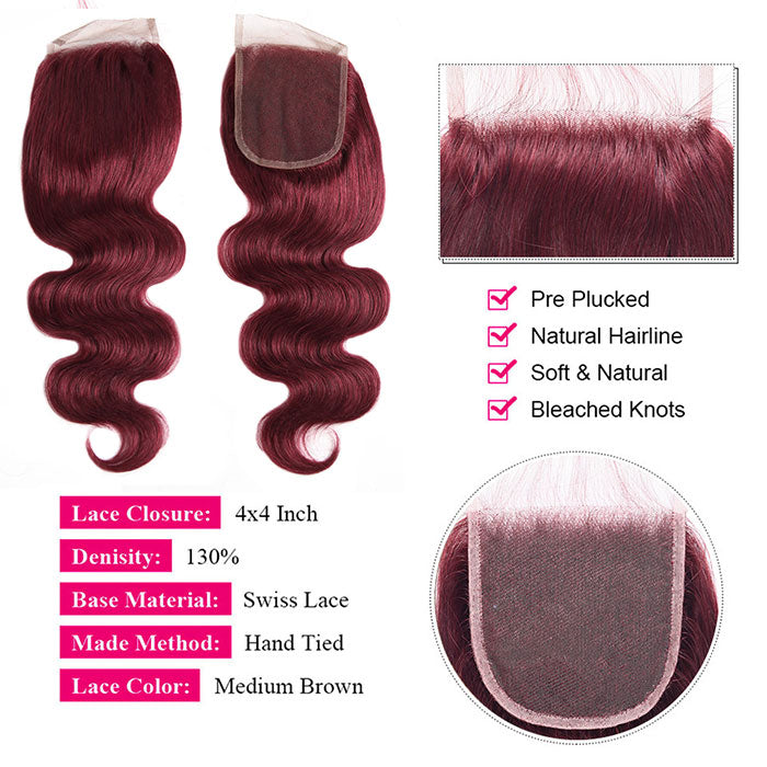 Body Wave Human Hair 99J Colored Bundles