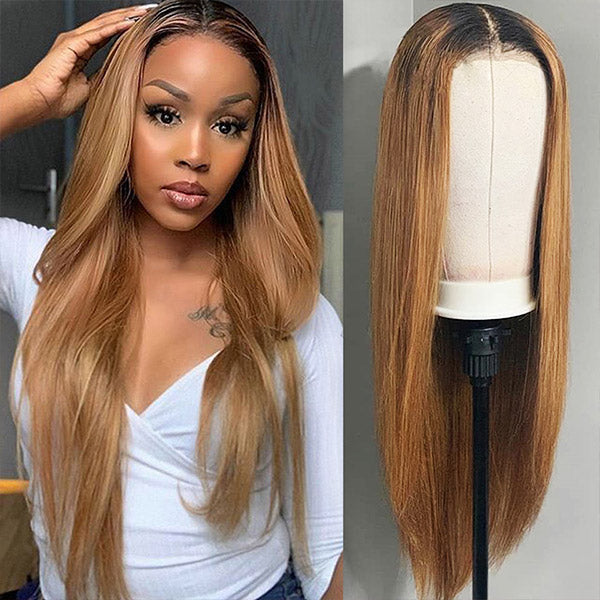 Straight Human Hair Wigs Honey Blonde 13x4 Transparent Lace Front Wigs
