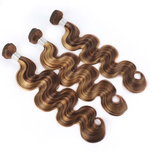 Ombre Color Body Wave Hair Bundles Brown with Blonde Highlights