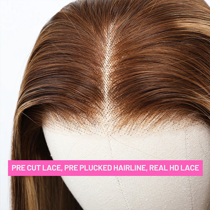 Honey Blonde Highlight Wig Straight Hair 13x4 Lace Front Hd Lace Glueless Human Hair Wigs