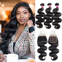 Body Wave 3 Bundles with 4x4 Lace Closure HD Virgin Human Hair WIgs La ...