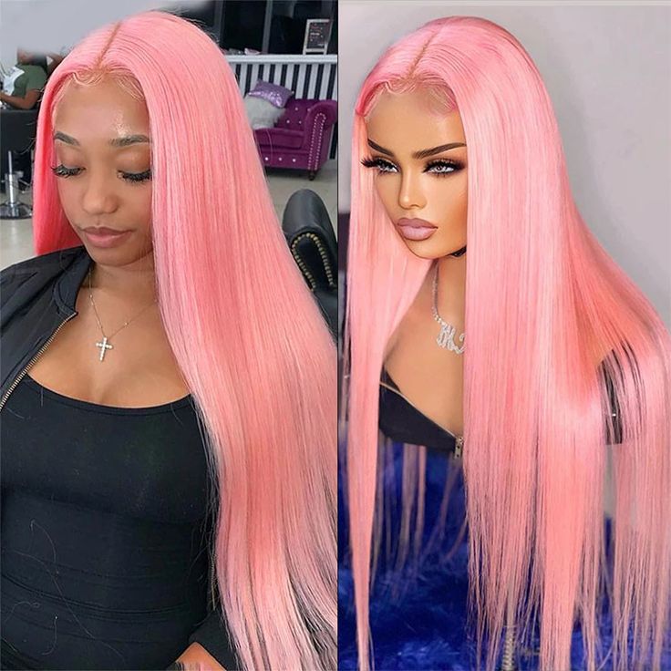 Glueless Human Hair Wigs Light Pink Straight Hair 13x4 HD Lace Wig 613 Colored Barbie Pink Hair
