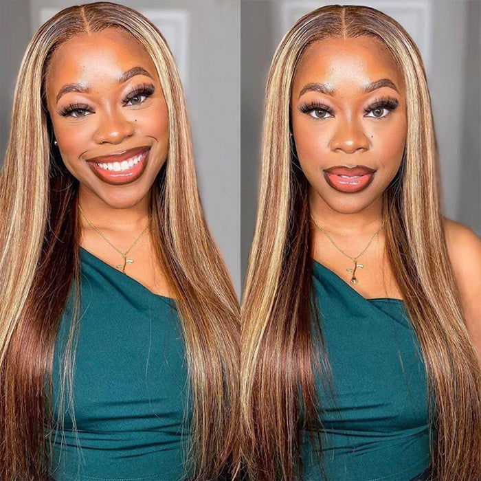 Honey Blonde Highlight Wig Straight Hair 13x4 Lace Front Hd Lace Glueless Human Hair Wigs