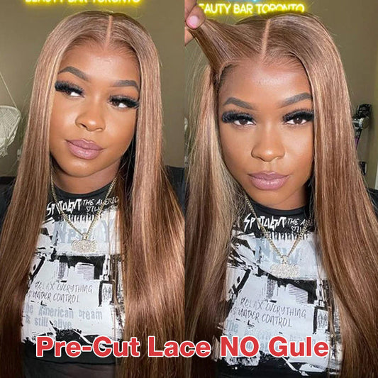 Honey Blonde Highlight Wig Straight Hair 13x4 Lace Front Hd Lace Glueless Human Hair Wigs