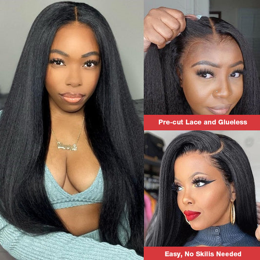 Kinky Straight Hair Glueless Human Hair Wigs HD Lace Yaki Hair 13x4 Lace Frontal Wig