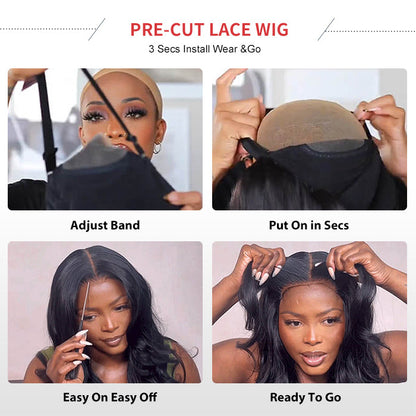 Body Wave Wear & Go Bob Wig Pre Cut Short Lace Front Wig Glueless HD Lace Human Hair Wigs