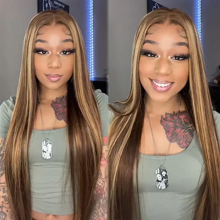 Honey Blonde Highlight Wig Straight Hair 13x4 Lace Front Hd Lace Glueless Human Hair Wigs