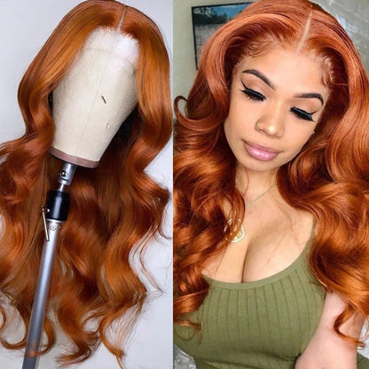 Body Wave Wig Middle Part Transparent Lace Wig Colored Human Hair Wigs