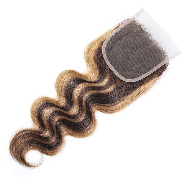 Body Wave Human Hair Weave 3 Bundles with 4x4 Lace Closure Ombre Hair