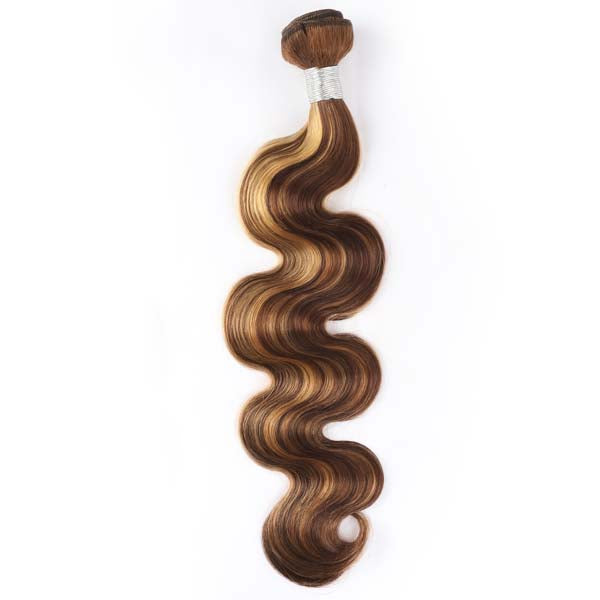 Ombre Color Body Wave Hair Bundles Brown with Blonde Highlights