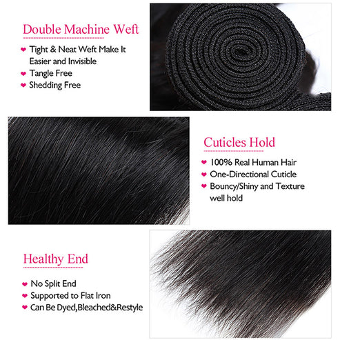 Straight Weave Bundles With Closure 4x4 Lace Closure With 3 Bundles Br ...