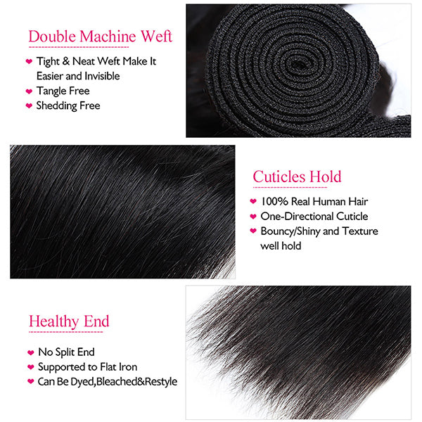 Straight Weave Bundles With Closure 4x4 Lace Closure With 3 Bundles Br ...