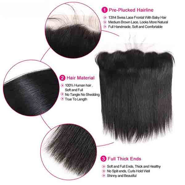 HD Lace Frontal with Bundles Brazilian Straight Hair 3 Bundles with 13x4 Lace Frontal Closure