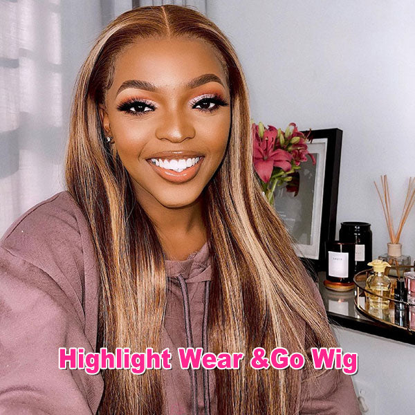 Honey Blonde Highlight Wig Straight Hair 13x4 Lace Front Hd Lace Glueless Human Hair Wigs