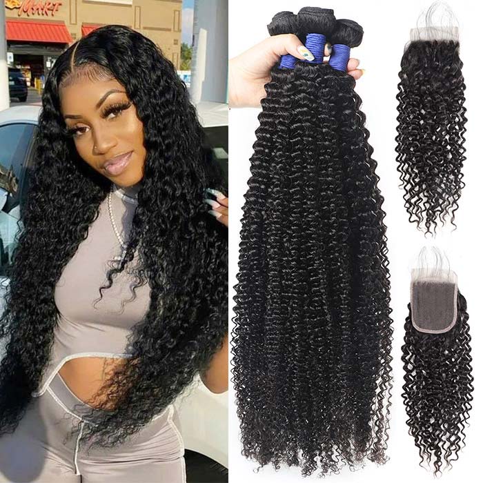 Brazilian Curly Hair 3 Bundles and Lace Closure