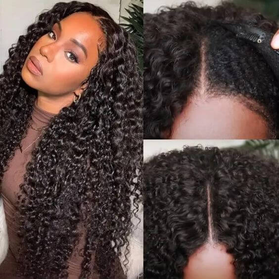 Deep Wave V part Human Hair Wigs Thin Part Wig  HD Lace Virgin Hair Wig