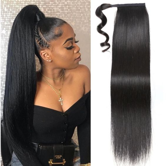 Wrap Around Human Hair Ponytail Straight Hair Extensions for Women ...