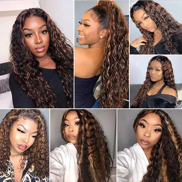 deep wave highlight wig with blonde color