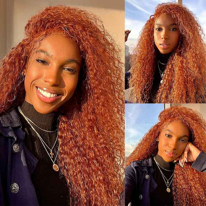 Ginger Color Curly Wig 100% Human Hair Wigs 