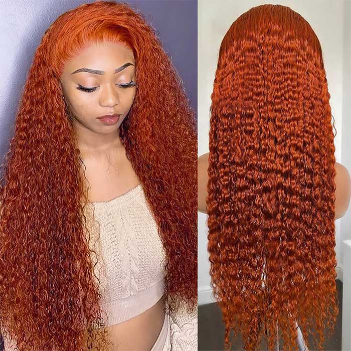 4x4 Lace Closure Wig Ginger Color Curly Wig 