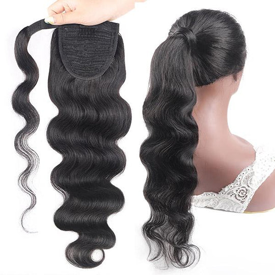 Body Wave Ponytail Human Hair Extension Long Wavy Wrap Around Clip In ...