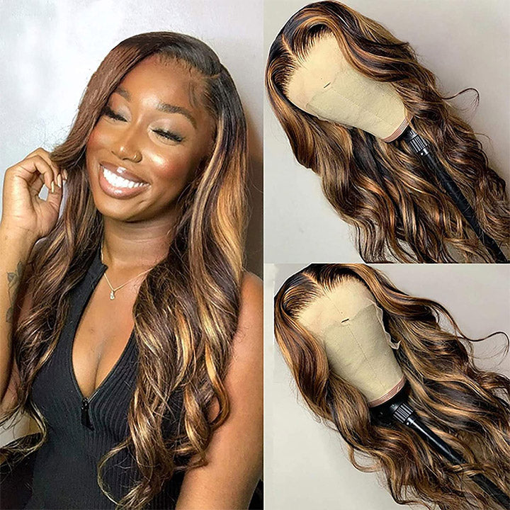 body wave highlight lace closure wig