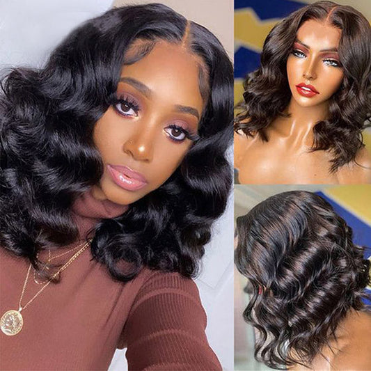 Loose Body Wave Bob Wigs Pre-Cut Lace Wigs Human Hair Short Lace Front Wig Bleached Knots