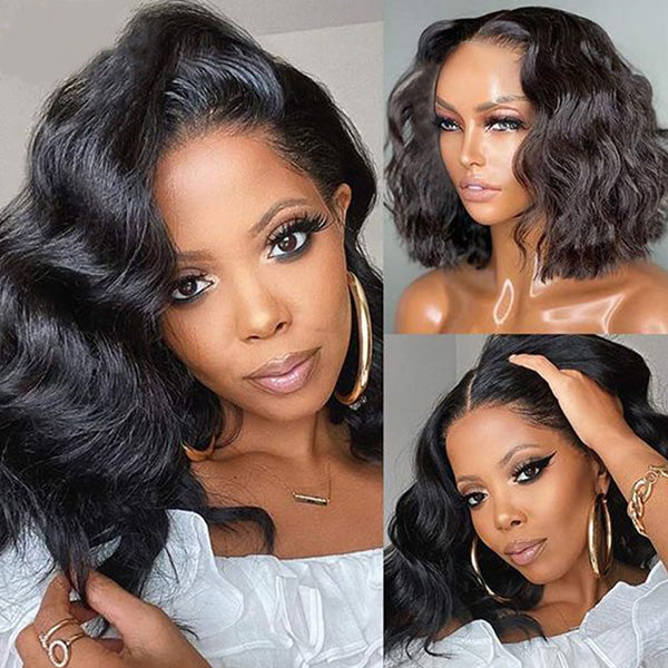 Loose Body Wave Bob Wigs Pre-Cut Lace Wigs Human Hair Short Lace Front Wig Bleached Knots