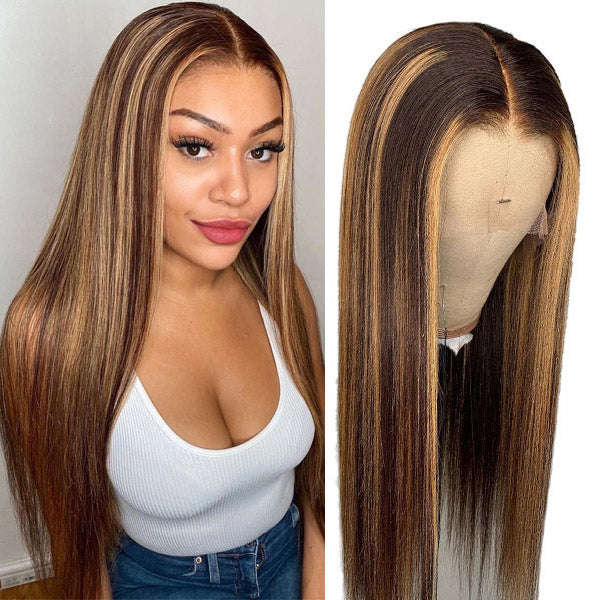Middle Part Blonde Highlight Wig