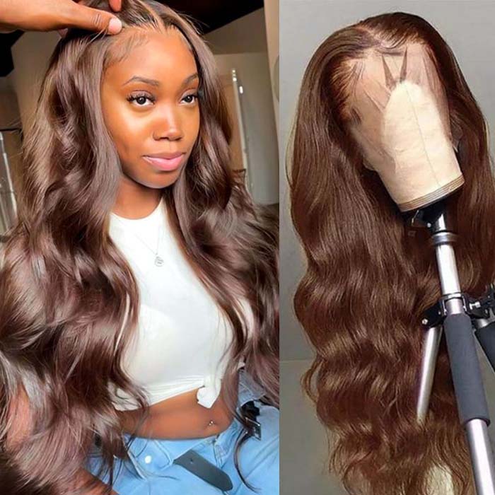 30 inche brown color hair body wave lace front wig