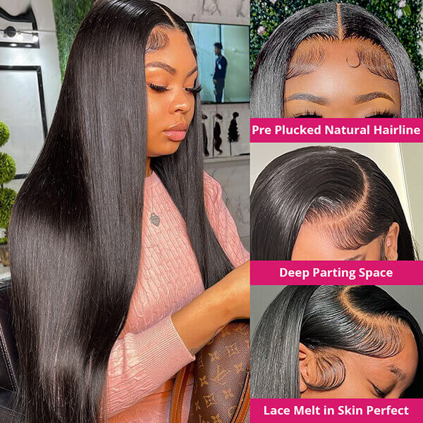 transparent lace wig pre plucked human hair wig for women