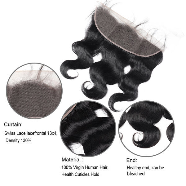 Human Hair Bundles with Frontal Body Wave Bundles with Frontal Brazilian Hair 3 Bundles with 13x4 Transparent Lace Frontal Closure
