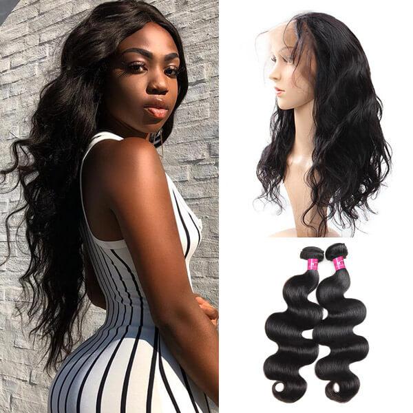 Brazilian Body Wave Hair 2 Bundles with 360 Lace Frontal Closure - OneMoreHair