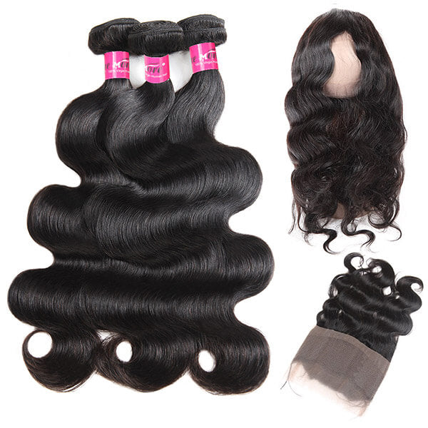 Virgin Indian Hair Body Wave Hair 360 Lace Frontal with 3 Bundles