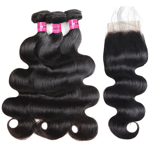 Peruvian Body Wave Hair 4 Bundles with 4*4 Lace Closure 10A One More Hair