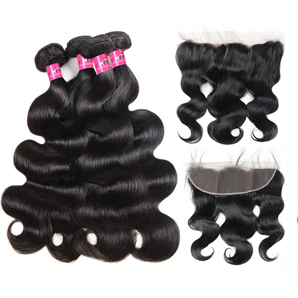 Natural Brazilian Body Wave Hair 4 Bundles With 13*4 Lace Frontal Closure