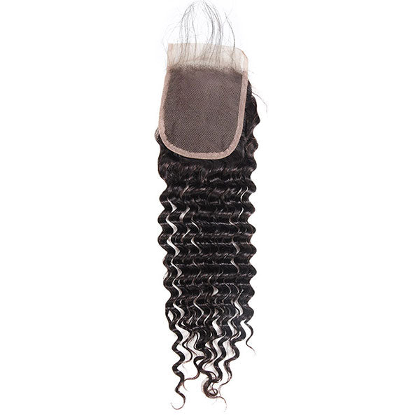 Virgin Peruvian Deep Wave Hair 4 Bundles with 4*4 Lace Closure