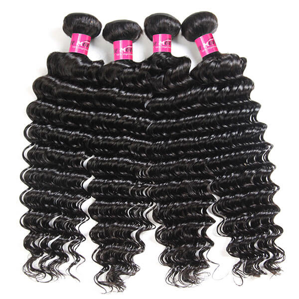 One More Brazilian Deep Wave Hair 4 Bundles With 13*4 Lace Frontal Closure