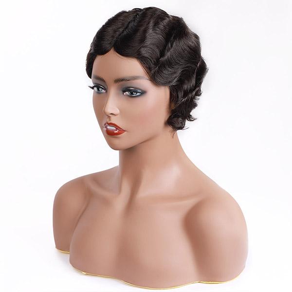 Finger Wave Short Hair Machine Made Wig 100% Human Remy Hair – OneMoreHair