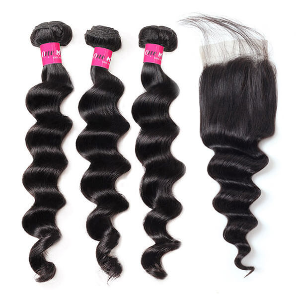 loose deep wave hair 3 bundles with 4*4 wig