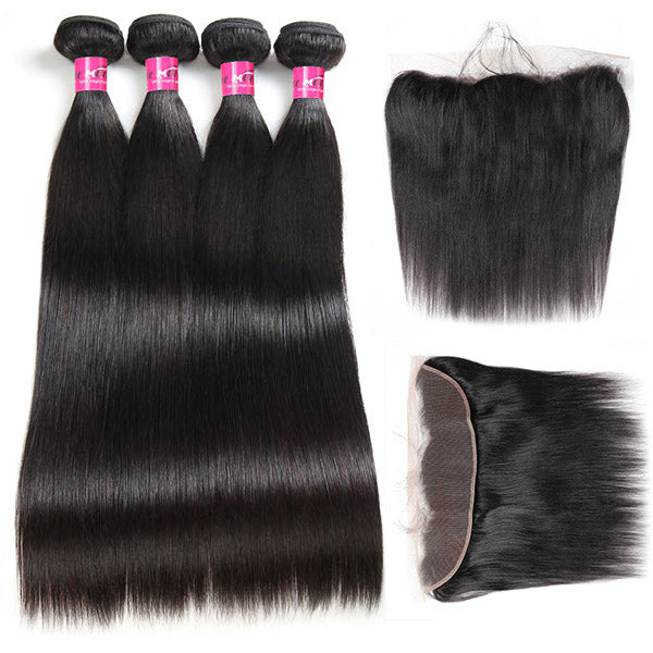 Peruvian Straight Hair 4 Bundles with 13*4 Lace Frontal Closure One More Hair