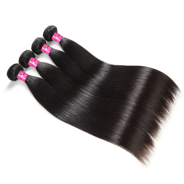 Brazilian Straight Hair 4 Bundles with 4X4 Lace Closure 100% Human Hair