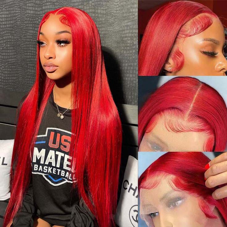 OneMore Glueless Red Lace Front Wig HD Transparent Lace Straight Hair 13x4 Lace Front Wig 180% Density