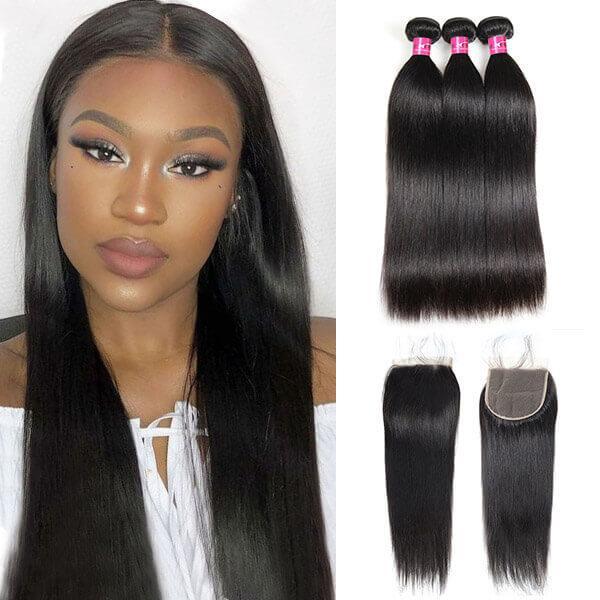 One More Hair Straight Hair 3 Bundles With 5x5 Lace Closure - OneMoreHair