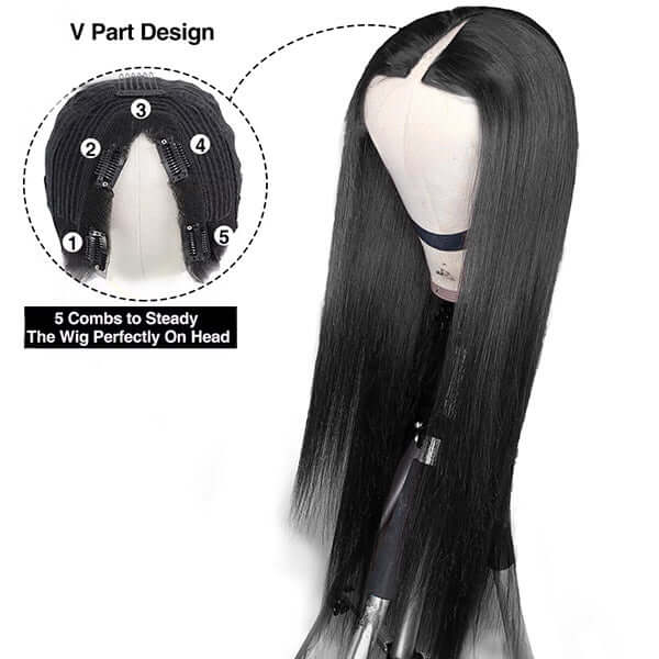 Straight Hair V Part Wig Human Hair Wigs Thin U Part Wigs